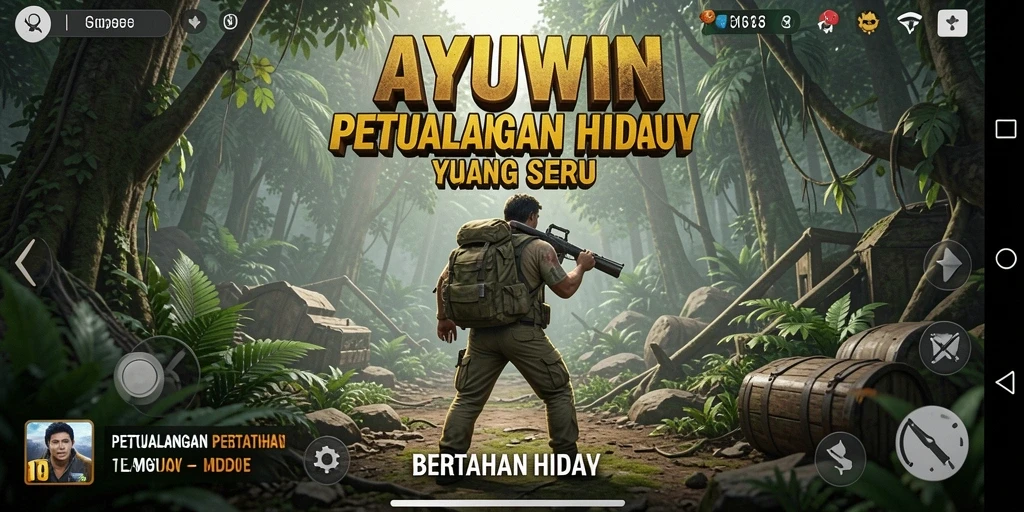 Tampilan antarmuka AYUWIN saat menjelajahi pulau bertahan hidup.
