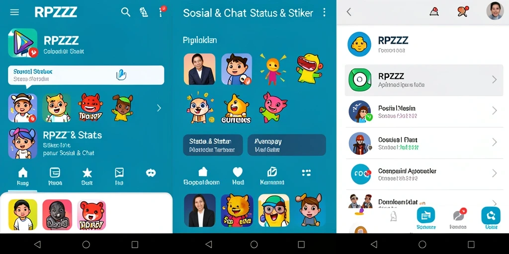 Antarmuka aplikasi RPZZZ dengan berbagai pilihan stiker dan status.