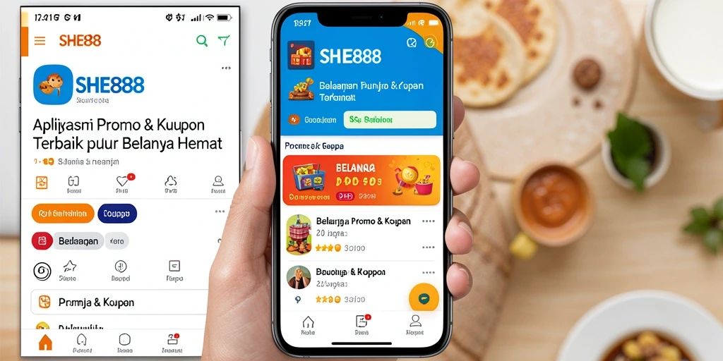 Tampilan antarmuka SHE888 menampilkan berbagai kupon dan promo menarik.
