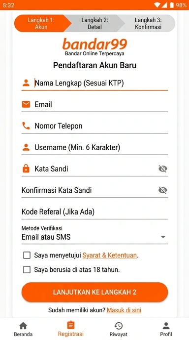 Panduan Daftar Akun Baru bandar99 untuk Android