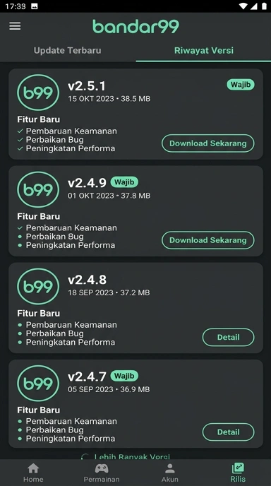 Riwayat Versi Aplikasi bandar99 untuk Android
